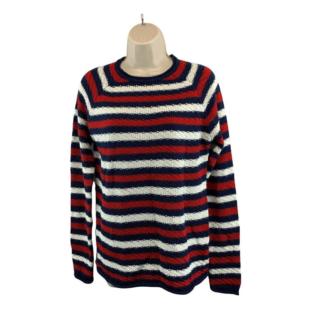 Joe Boxer Womens Sweater Size Large Knit Striped Pullover Long Sleeve Collarless